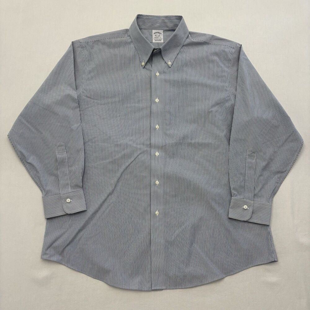 Brooks Brothers Regent Fit Dress Shirt 17.5-33 Blue White Stripe Supima Non-Iron